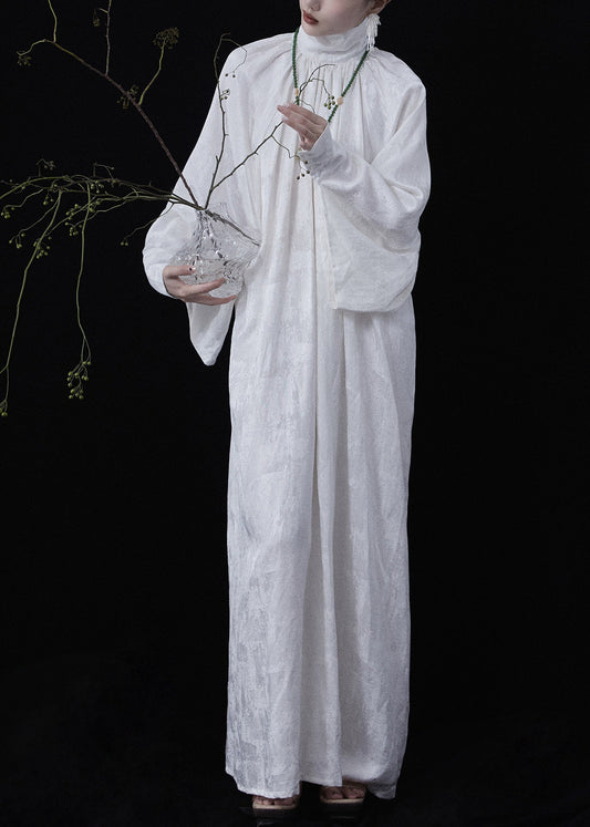 White Zippered Wear on Both Sides Linen Maxi Dresses Fall