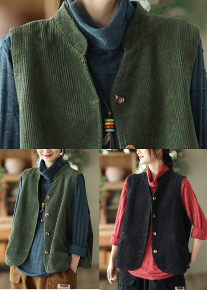 Boutique Green Stand Collar Corduroy Vest Tops Spring