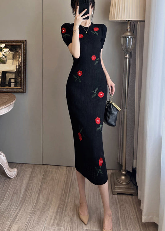 Classy Black Embroidered Wraped Dresses Summer