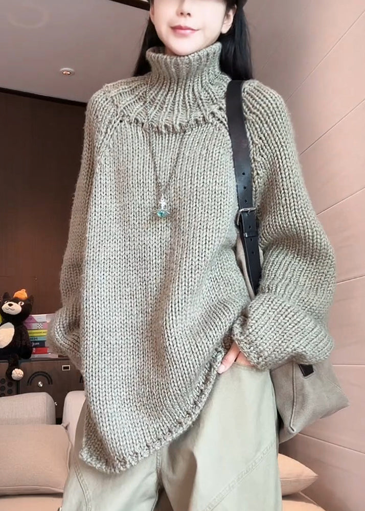 Grey Turtleneck Cozy Cotton Knit Sweaters Winter