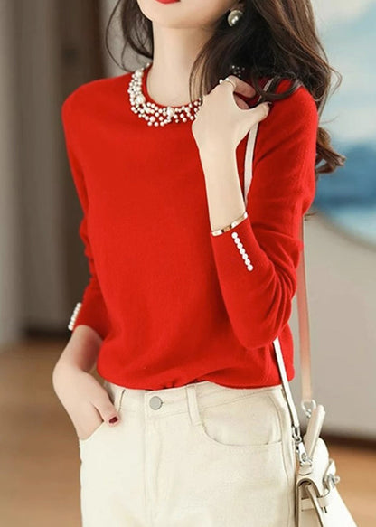 Yellow Nail Bead Knit Shirt Spring