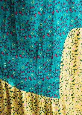 Yellow Blue Print Linen Robes O Neck Patchwork Traveling Summer Dresses