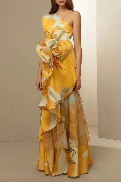 Ship in 24 Hours/ Flounce Oblique Collar Evening Dresses
