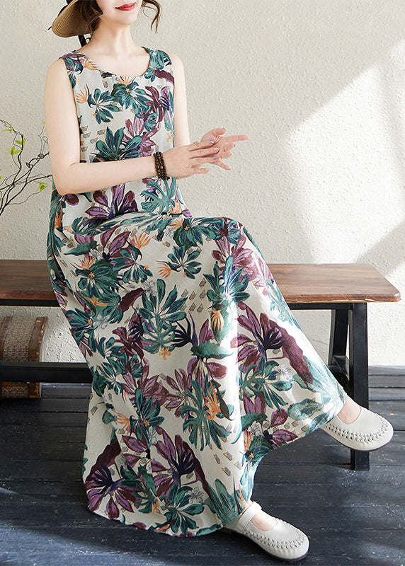 Print Exra Large Hem Cotton Loose Dress Sleeveless