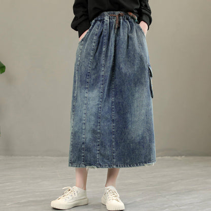 Early Autumn Retro Letter Embroidery Denim Skirt