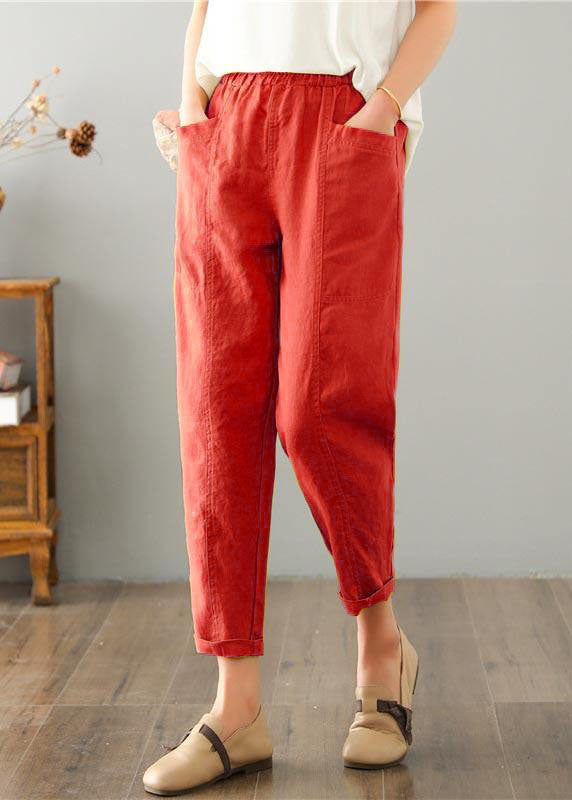 Natural Yellow Pockets Cotton Linen Pants Summer