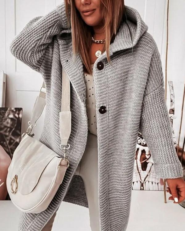 Hooded Buttons Sweater Coat