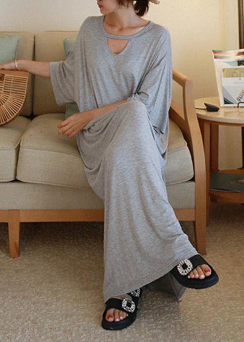 Diy O Neck Baggy Cotton Quilting Clothes Outfits Gray Long Dresses