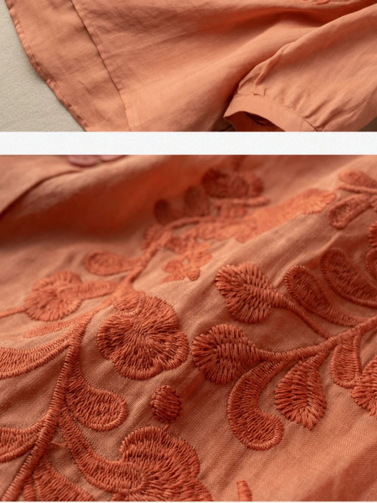 Embroidered 3/4 Sleeve Linen Shirt Top