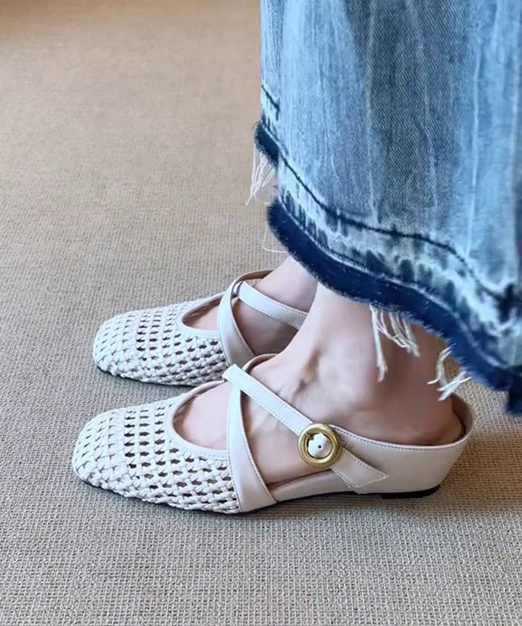 White Wedge Sheepskin Splicing Slide Sandals