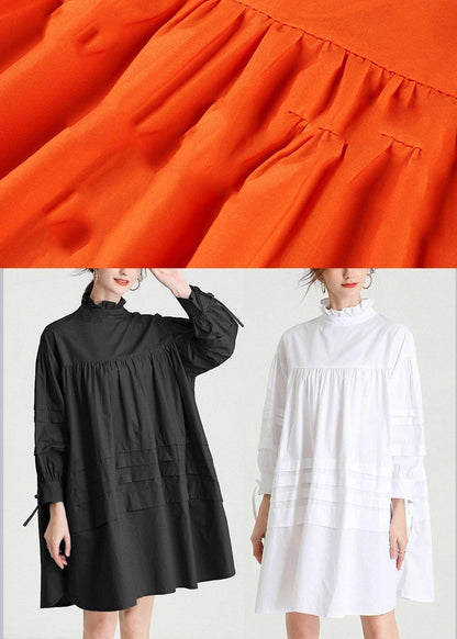 Orange Long Sleeve Spring Cotton Dress