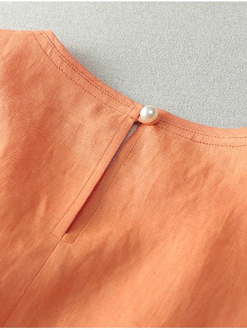 Pure Color Crew Neck Drawstring Linen Vest Top