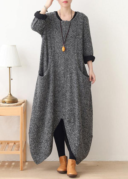 Gray Woolen Coats Oversized Winter Coat V Neck Asymmetric Winter Coats