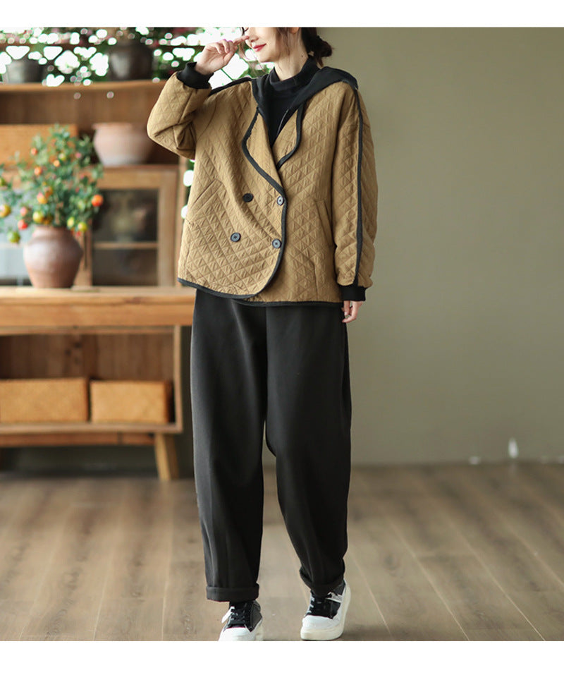 Retro Double Breasted Fake Two Piece Coat