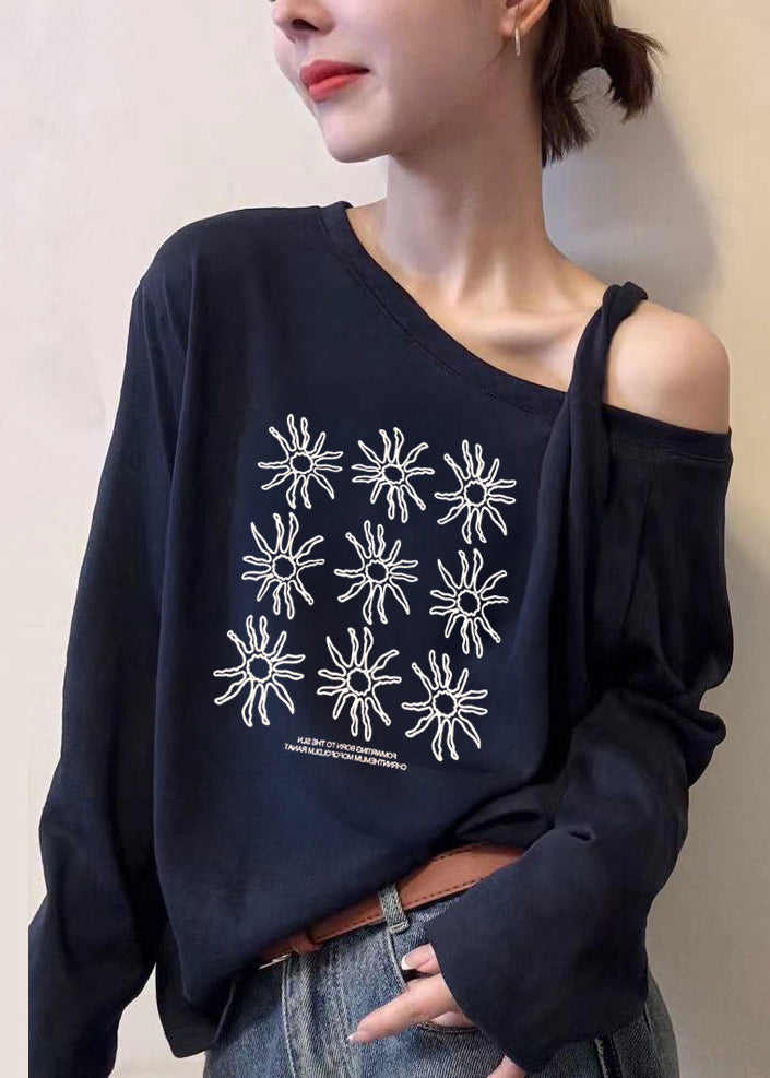White Asymmetrical One Shoulder Print Top Fall
