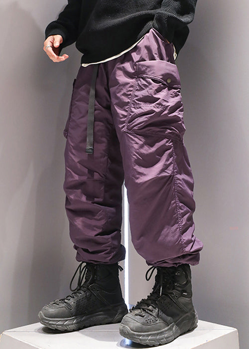 Purple Drawstring Duck Down Pants Elastic Waist Winter