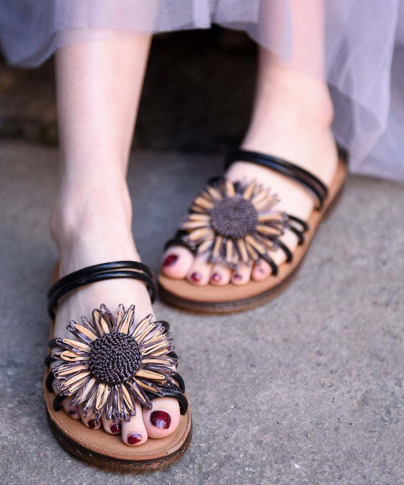 Beige Faux Leather Splicing Slide Sandals