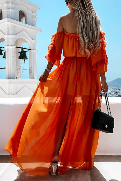 Sweet Colour Off Shoulder Ruffle Maxi Dress