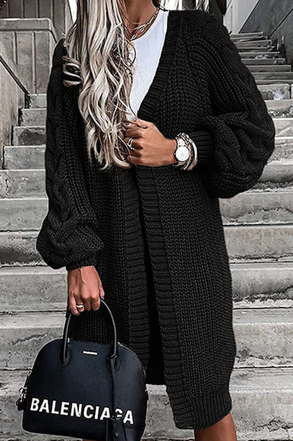 Lantern Sleeve Twist Cable Sweater Cardigan