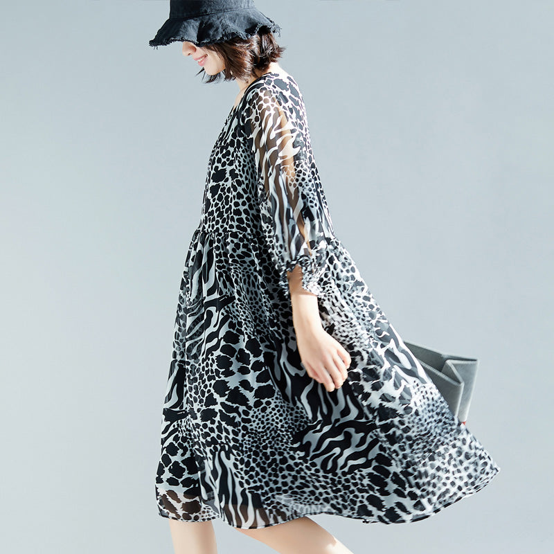 Classy Prints Chiffon Long Shirts Design O Neck Dresses Cotton Summer Dresses
