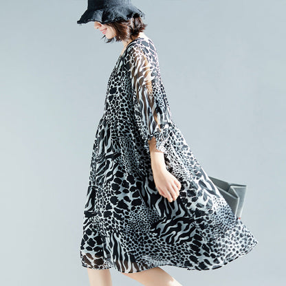 Classy Prints Chiffon Long Shirts Design O Neck Dresses Cotton Summer Dresses