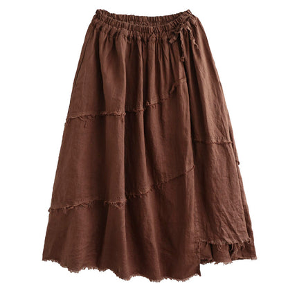 Cozy Autumn Trim Linen A-line Skirt