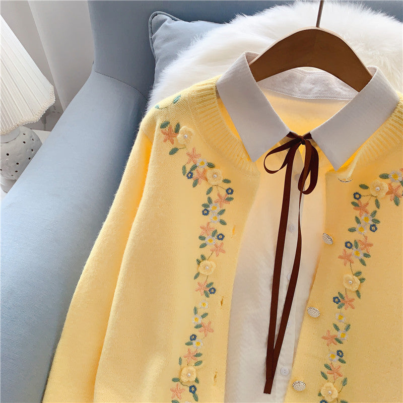 Gentle Fengsen Department Hand Embroidered Flower Sweater Coat 5053
