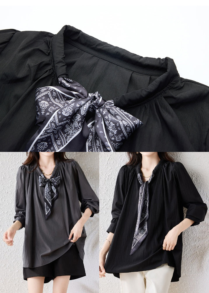 Black Oversized Scarf Cotton Blouse Top Fall