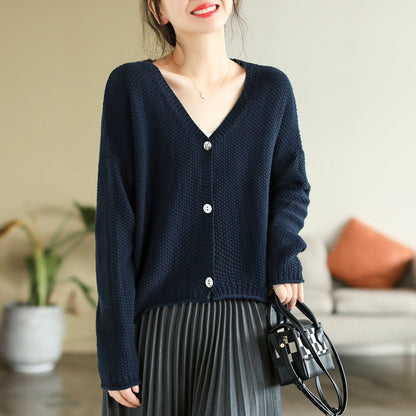 Autumn V-neck Cotton Knitted Cardigan