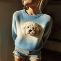 Vintage Labrador Felt In Gradient Art Inspired Embroidered Cozy Knit Sweater artswardrobe