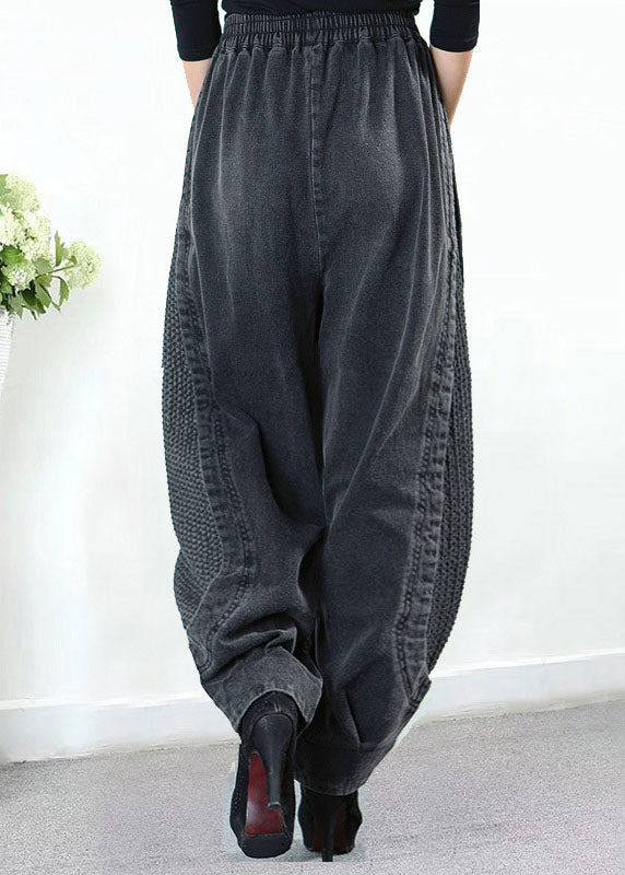 Grey Pockets Patchwork Harem Fall Denim Pants