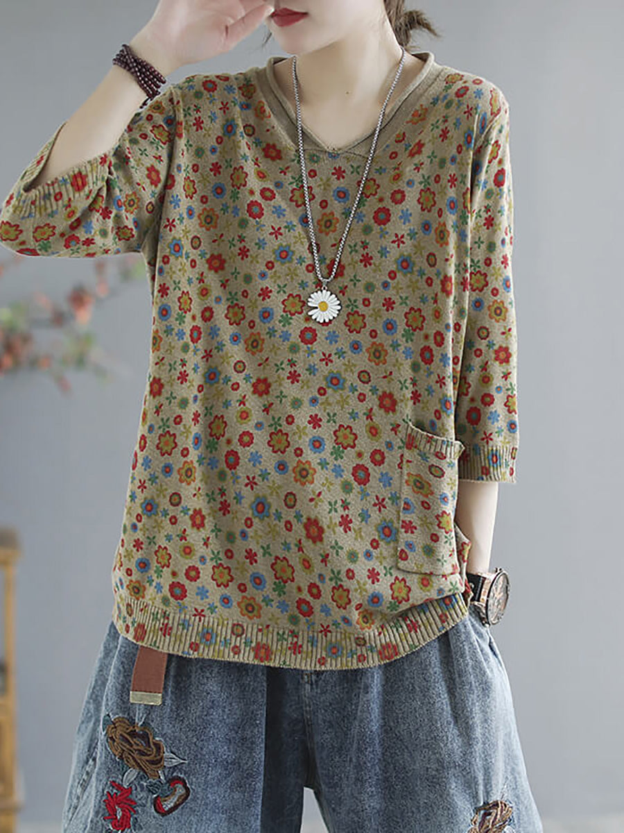 - Knitted Print Pocket Sweater