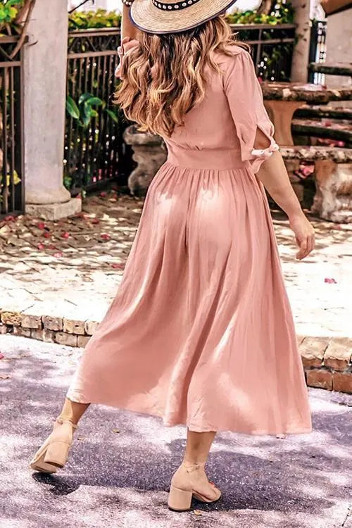 Vacation Button Knot Sleeve Dress