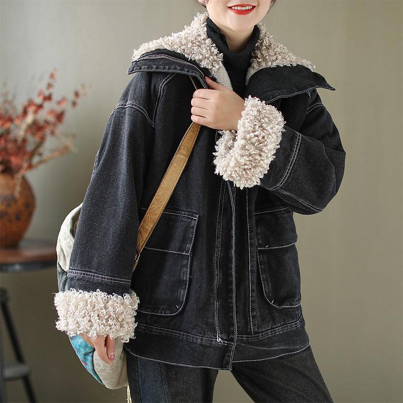Winter Velvet Retro Denim Jacket