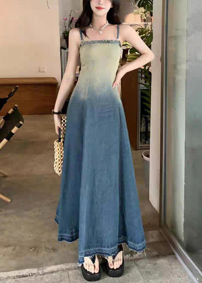 Gradient Color Original Design High Waist Denim Spaghetti Strap Dress Sleeveless