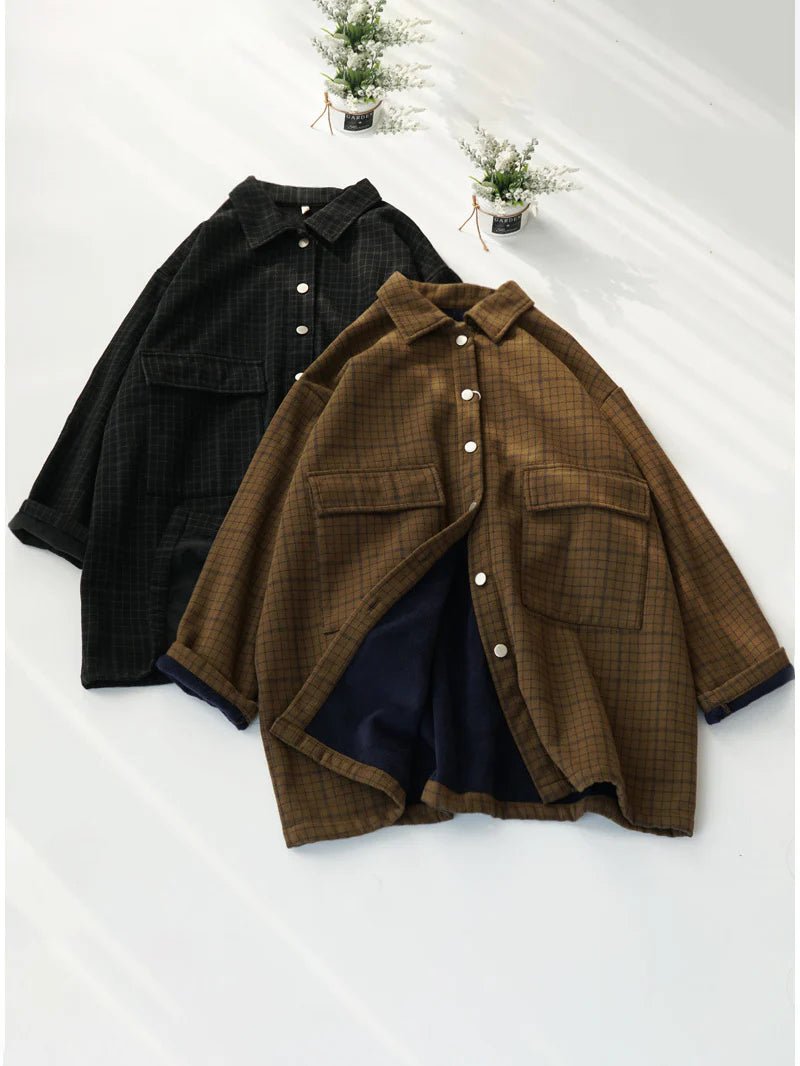 Loose Plaid Print Single Breasted Coat