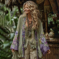 Classic Bohemian Floral Art Embroidery Print Cotton And Linen Blend Kimono Cardigan elevenforest