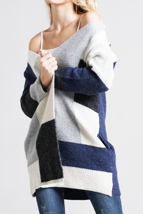 Knit Multi Color Long Sleeve Cardigan - Green