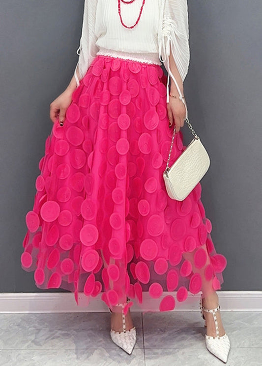 Red Elastic Waist Tulle a Line Skirt Spring