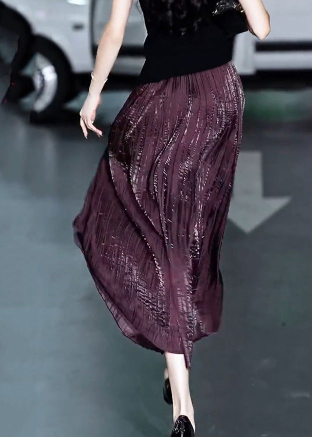 Purple Elastic Waist a Line Skirt Summer