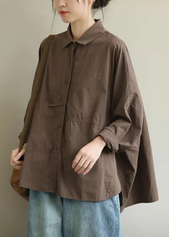 Diy Lapel Patchwork Shirts Work Outfits Chocolate Top