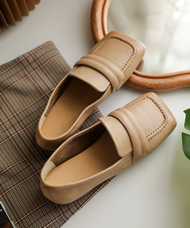 Boutique Apricot Loafers Cowhide Leather Loafer Shoes