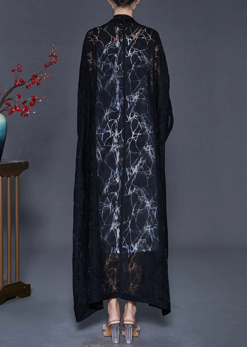 Black Oversized Hollow Out Chiffon Cardigan Spring