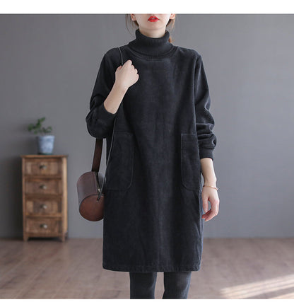Corduroy Color Plus Velvet Thick Loose Turtleneck Top