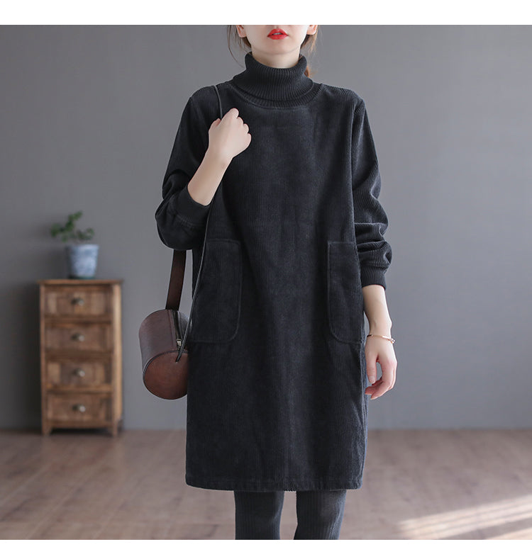 Corduroy Color Plus Velvet Thick Loose Turtleneck Top