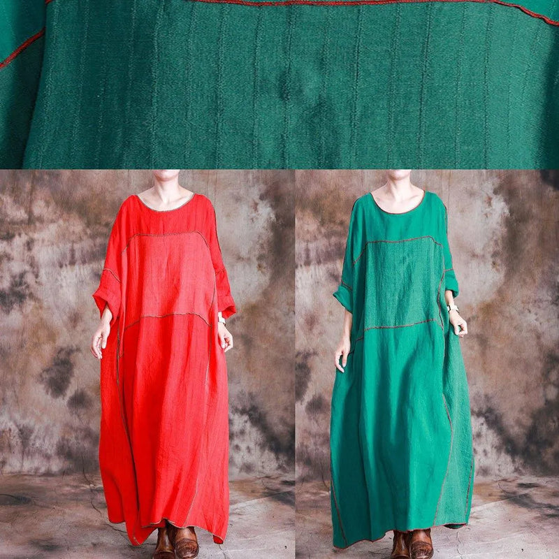 Diy Red Linen Dresses Patchwork Loose Fall Dresses
