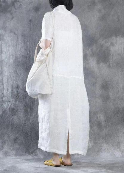 Linen Robes Omychic Summer Loose Fit Retro Linen Maxi Dress