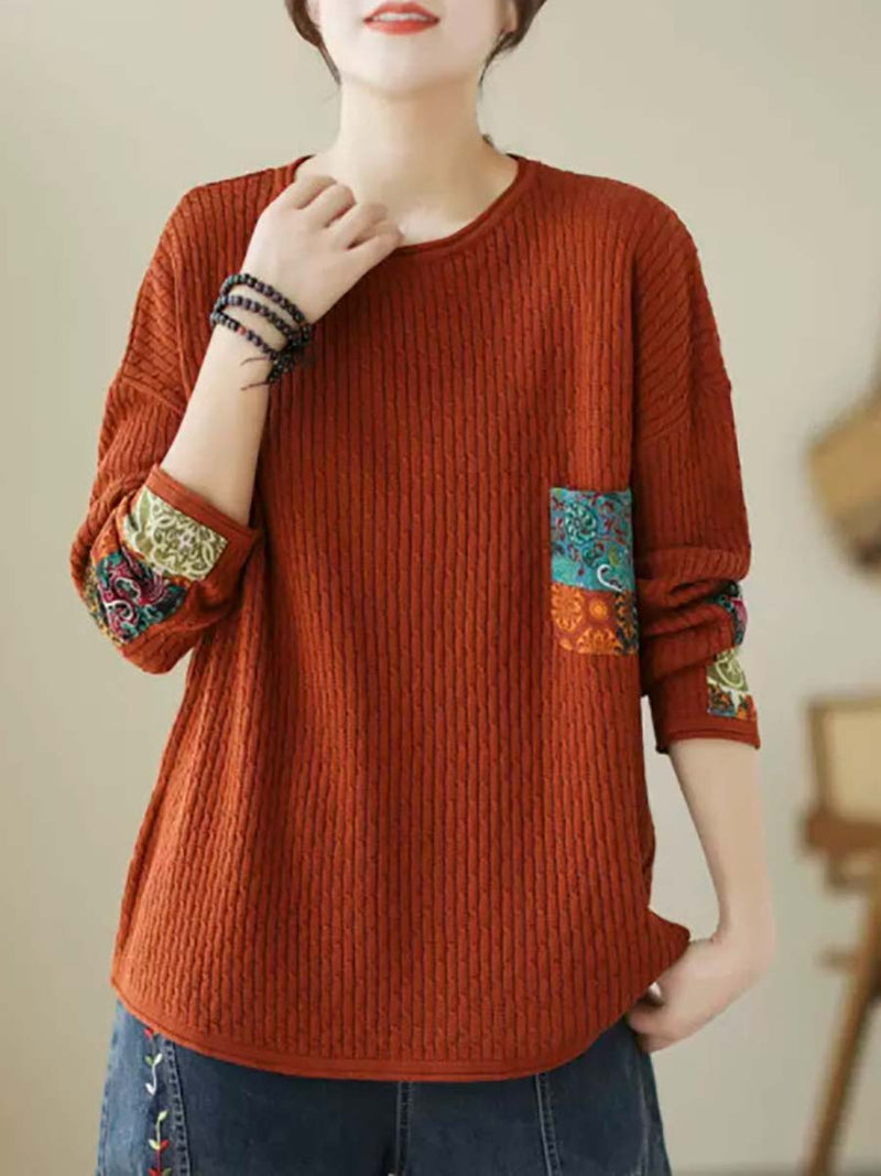 Autumn Artsy Knitted Patchwork Loose Sweater