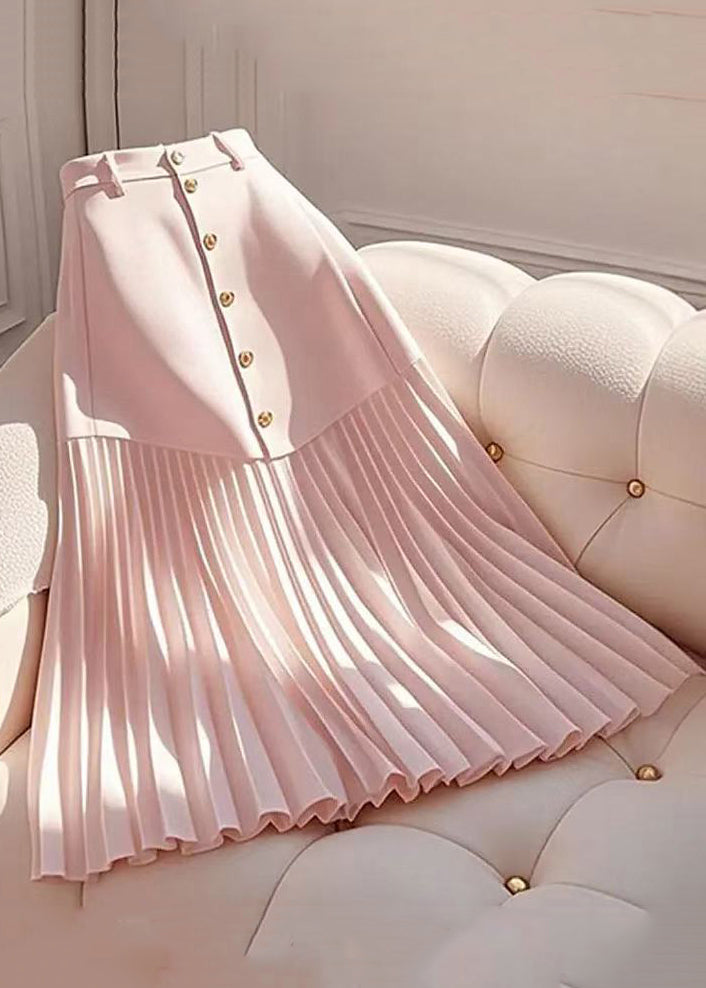 Pink Wrinkled High Waist Cotton Skirts Summer