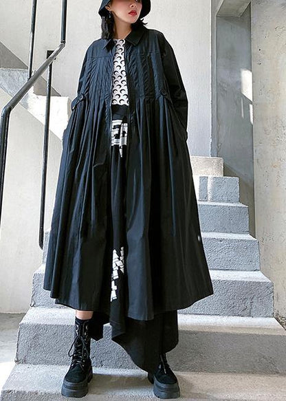 Loose Lapel Cinched Fine Coats Black Baggy Coat